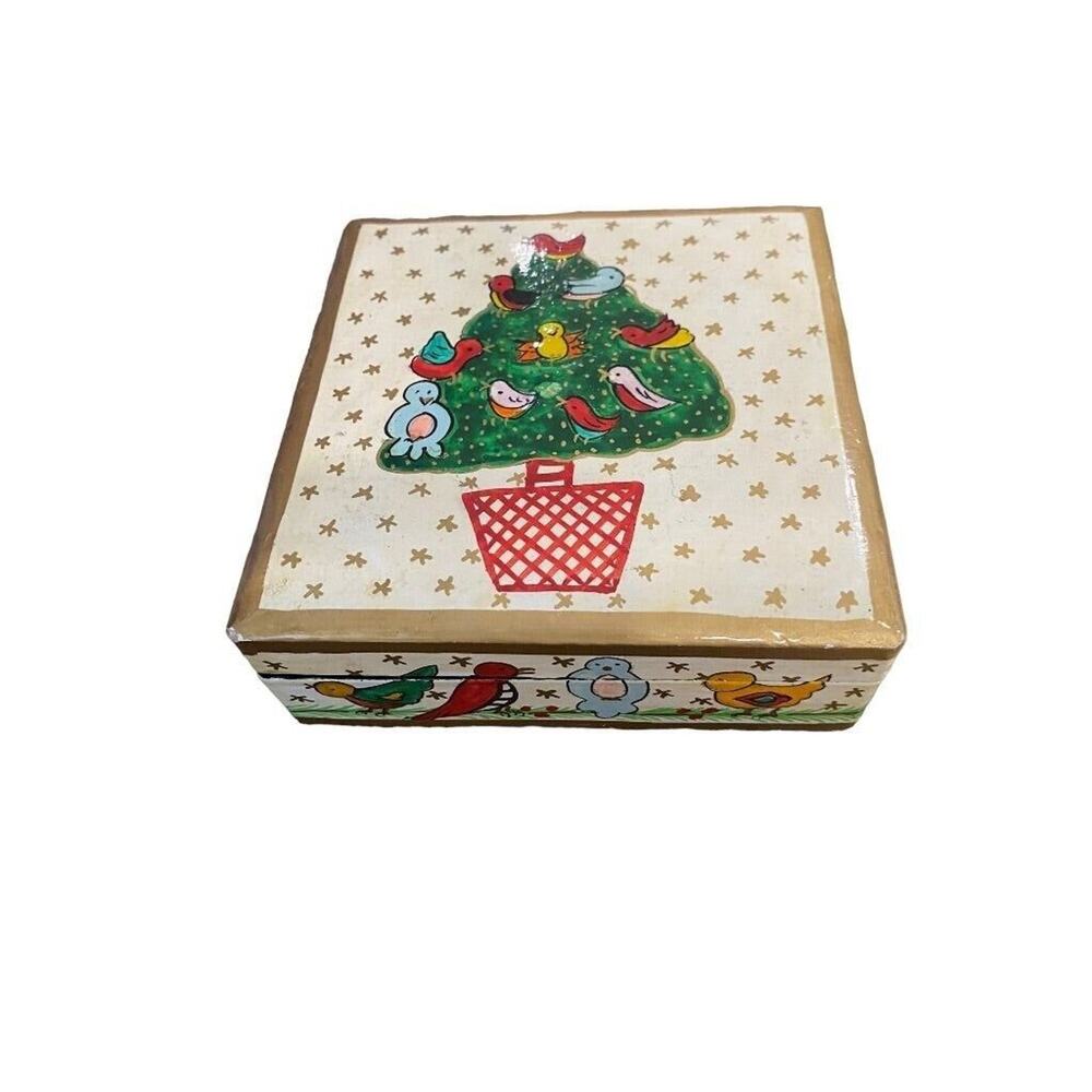 Foreside Painted Christmas Coasters Wooden Glossy Glaze With Box